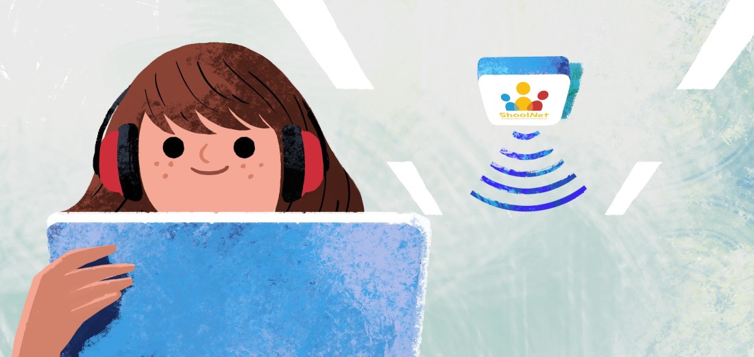 SchoolNet 무선 인터넷 연결과 학습자 일러스트