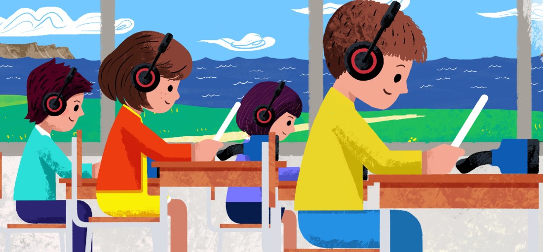 SchoolNet 브랜드 영상 섬 학교 전교생 5명 VR 수업 장면