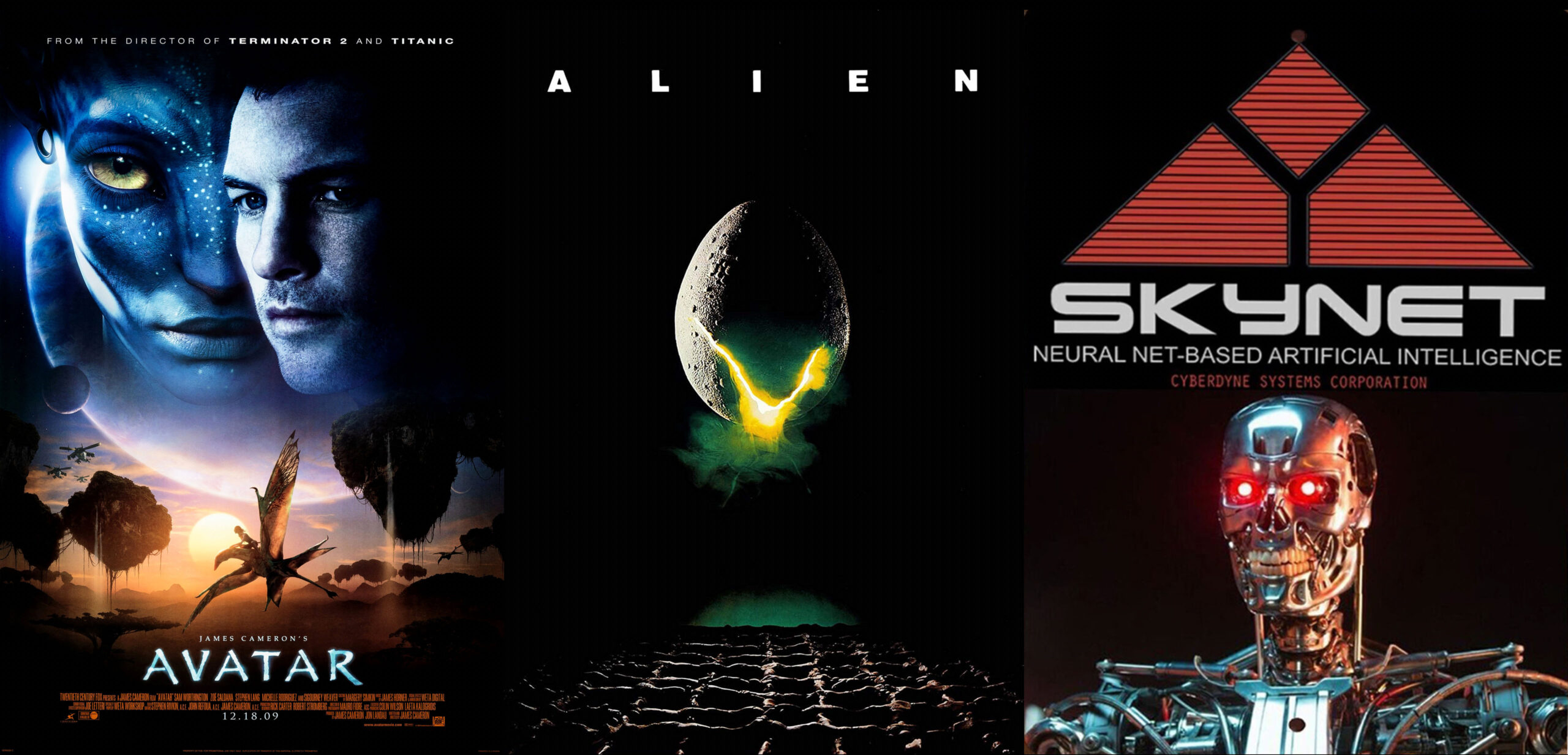 아바타, 에일리언, 터미네이터 SF영화 포스터 콜라주 - 20세기 윤리의식의 한계를 보여주는 대표작들